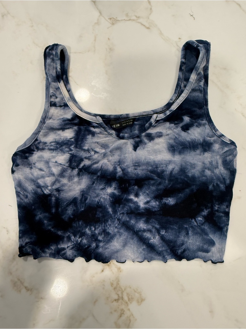SHEIN Navy Tie-Dye Ribbed Crop Tank